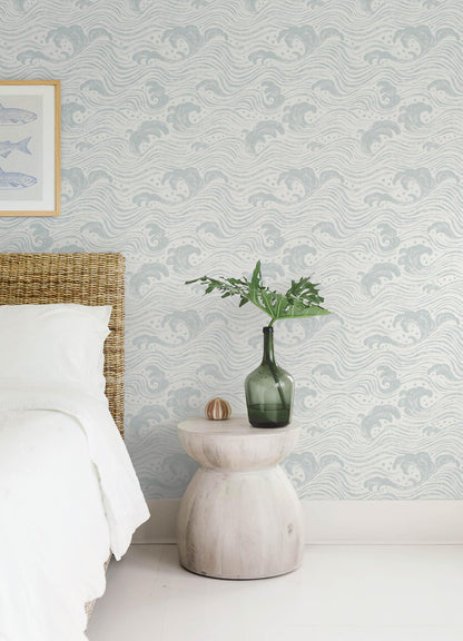 A-Street Prints Sea Salt Swell Wallpaper - Light Blue