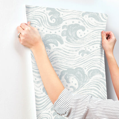 A-Street Prints Sea Salt Swell Wallpaper - Light Blue