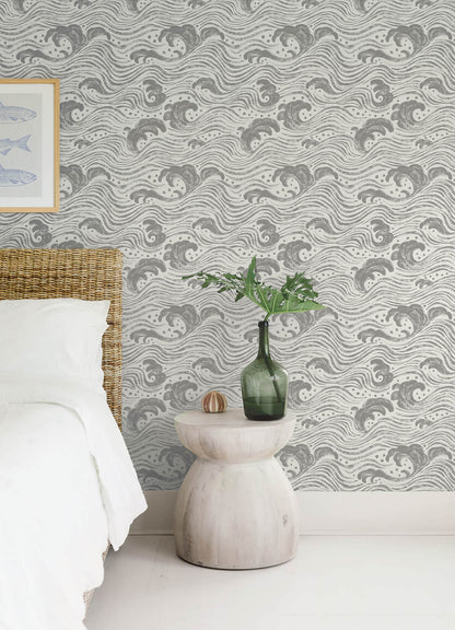 A-Street Prints Sea Salt Swell Wallpaper - Charcoal