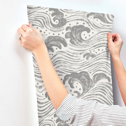 A-Street Prints Sea Salt Swell Wallpaper - Charcoal