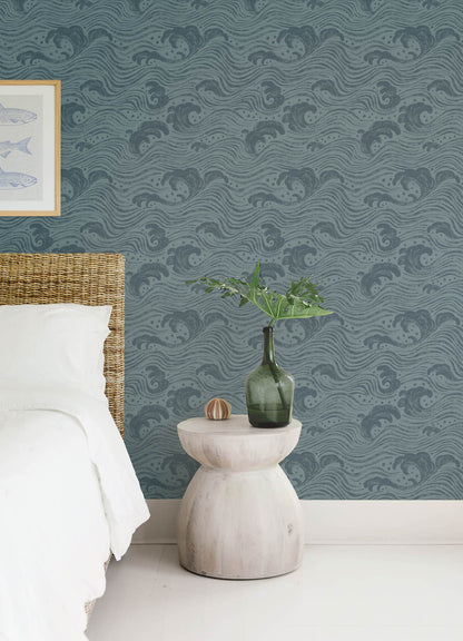 A-Street Prints Sea Salt Swell Wallpaper - Teal