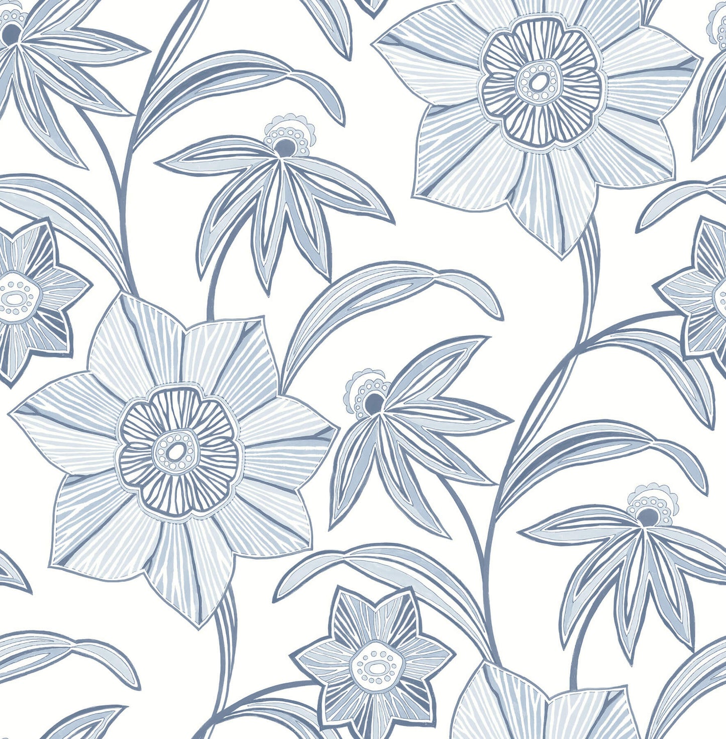 A-Street Prints Sea Salt Star Flower Wallpaper - Blue