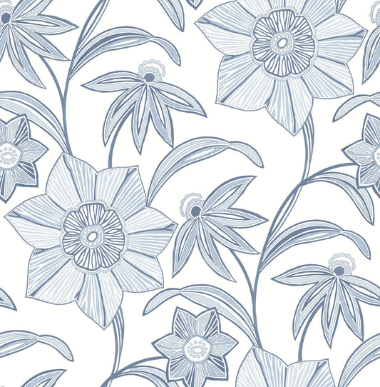 A-Street Prints Sea Salt Star Flower Wallpaper - Blue