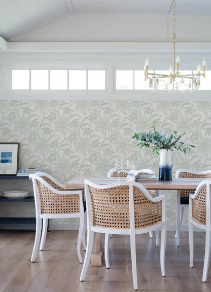 A-Street Prints Sea Salt Star Flower Wallpaper - Light Green