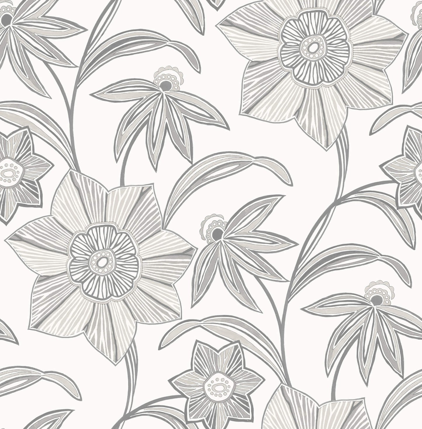A-Street Prints Sea Salt Star Flower Wallpaper - Charcoal