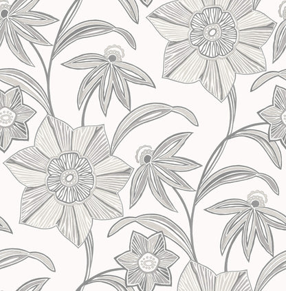 A-Street Prints Sea Salt Star Flower Wallpaper - Charcoal