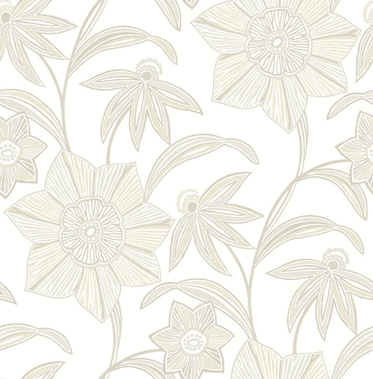 A-Street Prints Sea Salt Star Flower Wallpaper - Beige