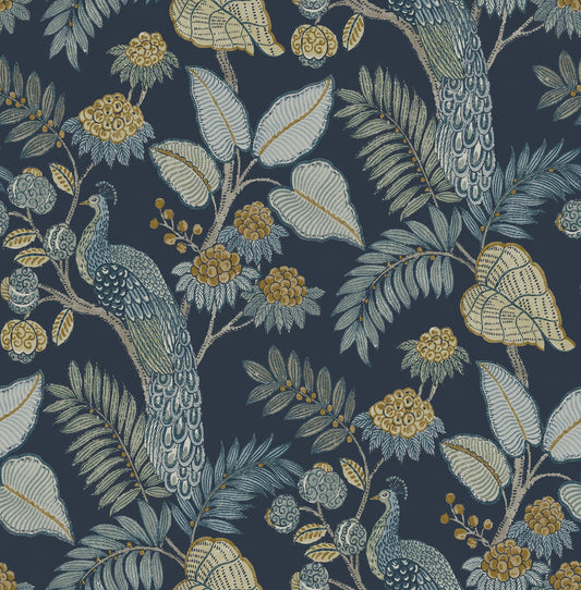 Chris Loves Julia Geneva Peacock Wallpaper - Dark Blue