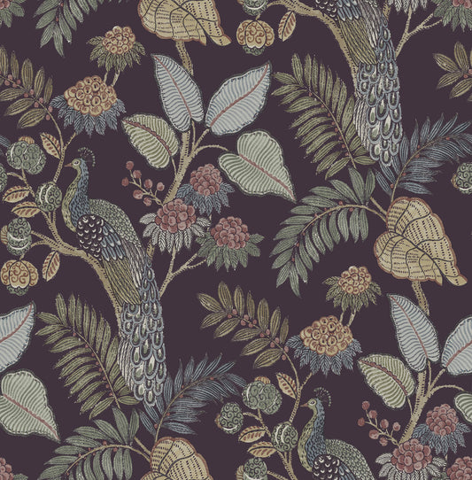 Chris Loves Julia Geneva Peacock Wallpaper - Plum