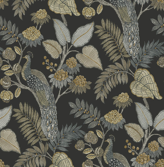 Chris Loves Julia Geneva Peacock Wallpaper - Black