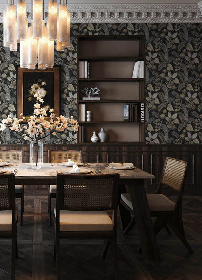 Chris Loves Julia Geneva Peacock Wallpaper - Black