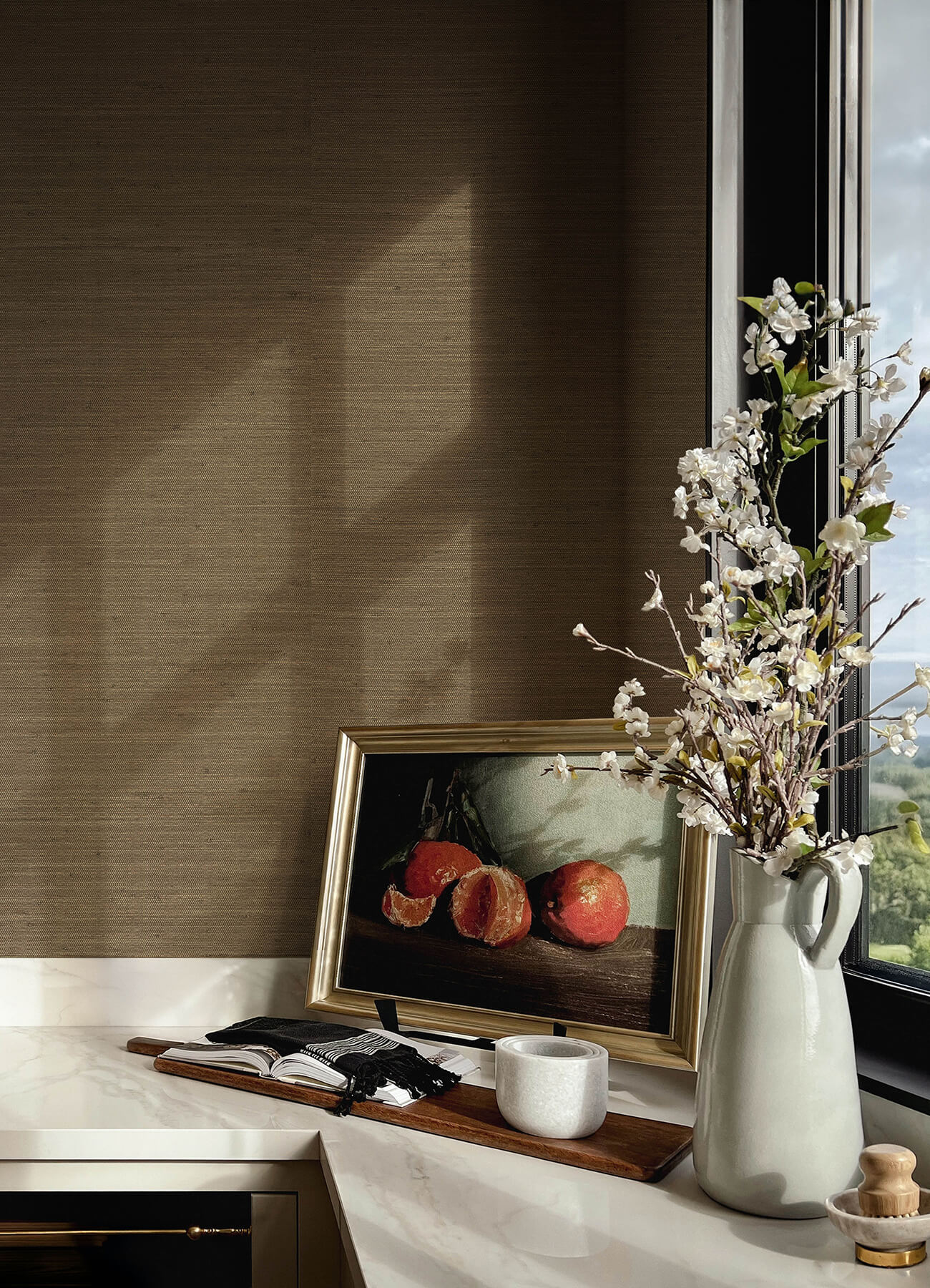 Chris Loves Julia Mycroft Grasscloth Wallpaper - Chestnut