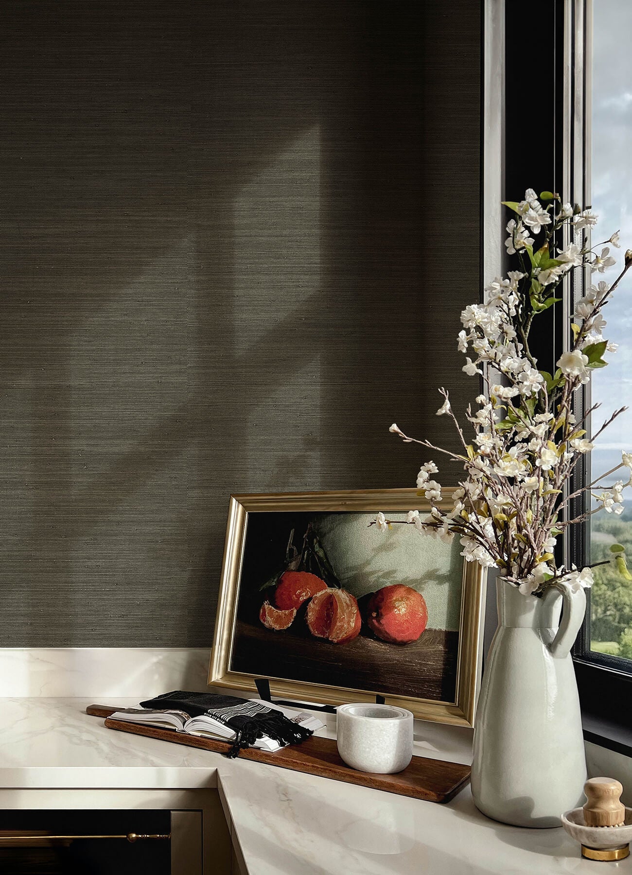 Chris Loves Julia Mycroft Grasscloth Wallpaper - Slate