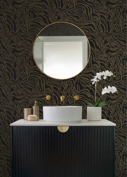 Drew & Jonathan Home Massar Marbled Wallpaper - Black