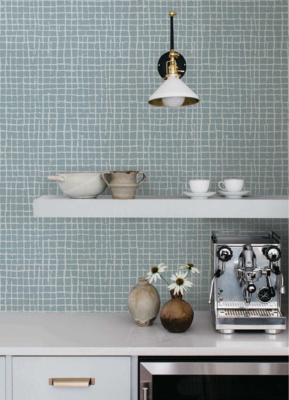 Drew & Jonathan Home Albin Gridline Wallpaper - Sky Blue