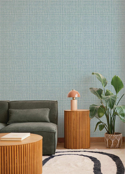 Drew & Jonathan Home Albin Gridline Wallpaper - Sky Blue