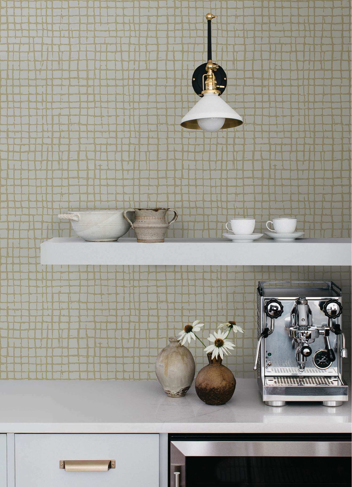 Drew & Jonathan Home Albin Gridline Wallpaper - Pearl