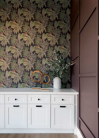 Drew & Jonathan Home Alocasia Wallpaper Sample - Burgundy