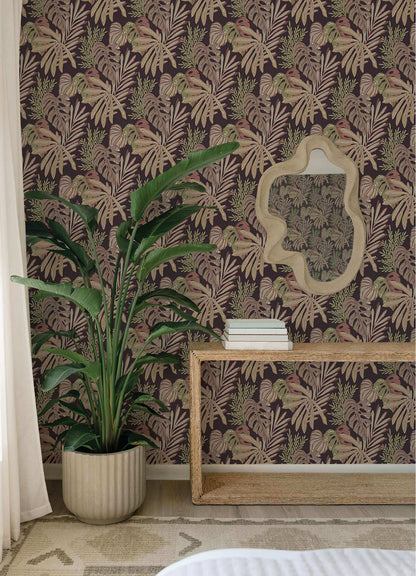 Drew & Jonathan Home Alocasia Wallpaper Sample - Burgundy