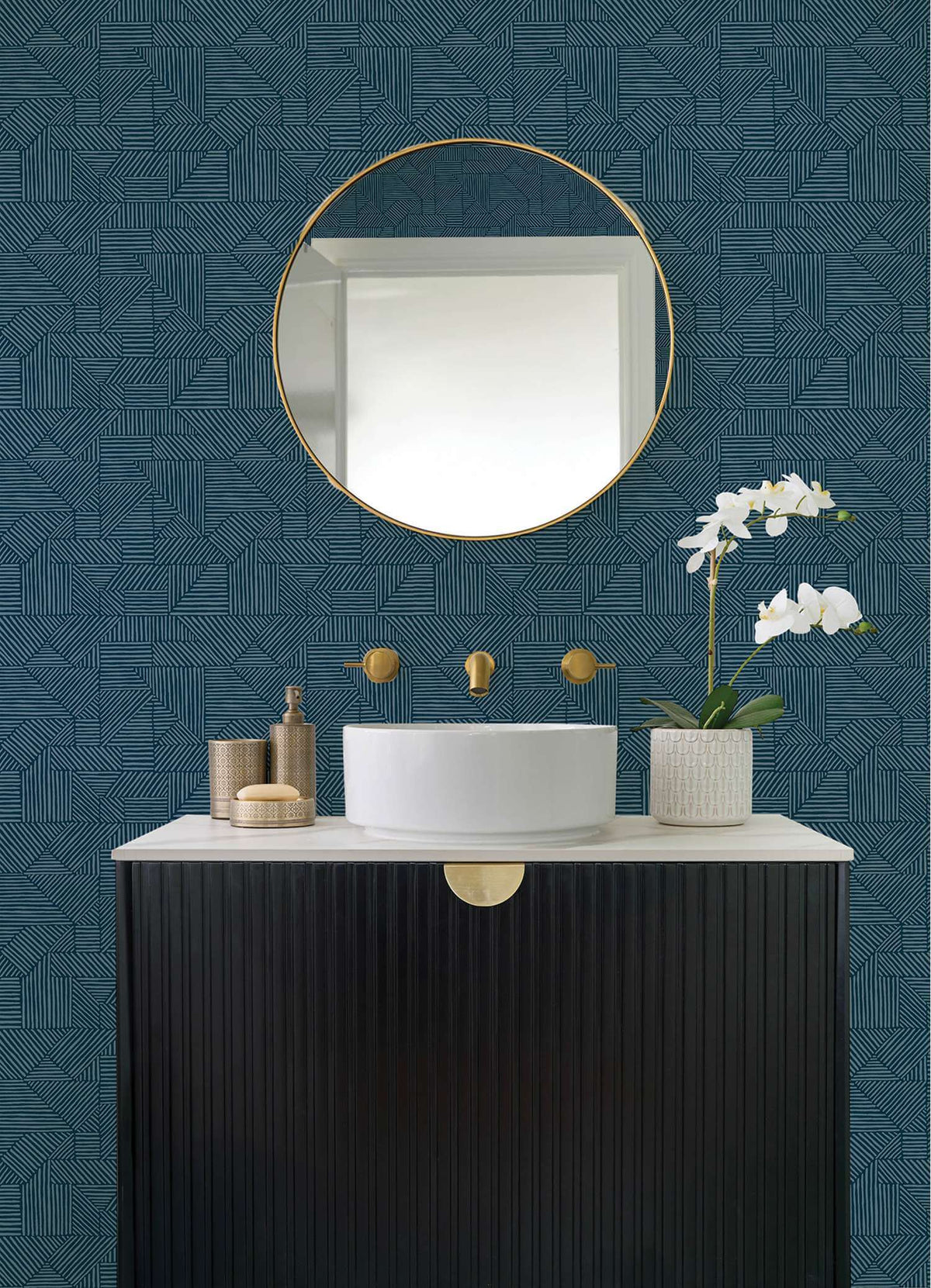 Drew & Jonathan Home Crescendo Wallpaper Sample - Dark Blue