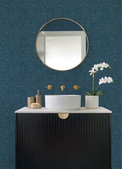 Drew & Jonathan Home Crescendo Wallpaper Sample - Dark Blue