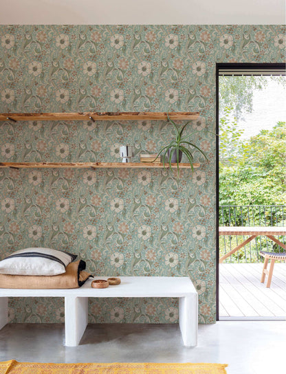 Chesapeake Kitchen & Bath Liora Floral Wallpaper Sample - Aqua