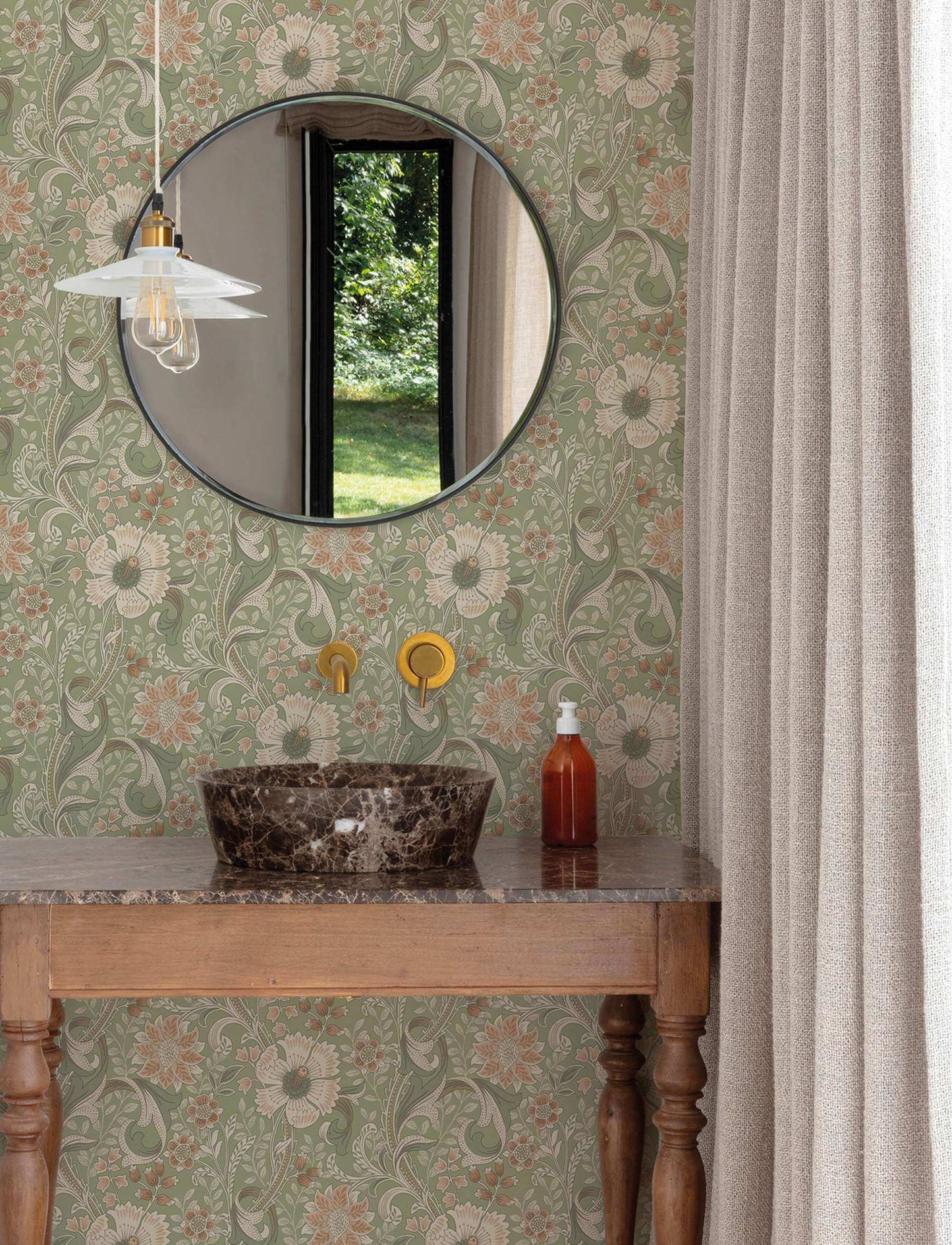 Chesapeake Kitchen & Bath Liora Floral Wallpaper Sample - Green