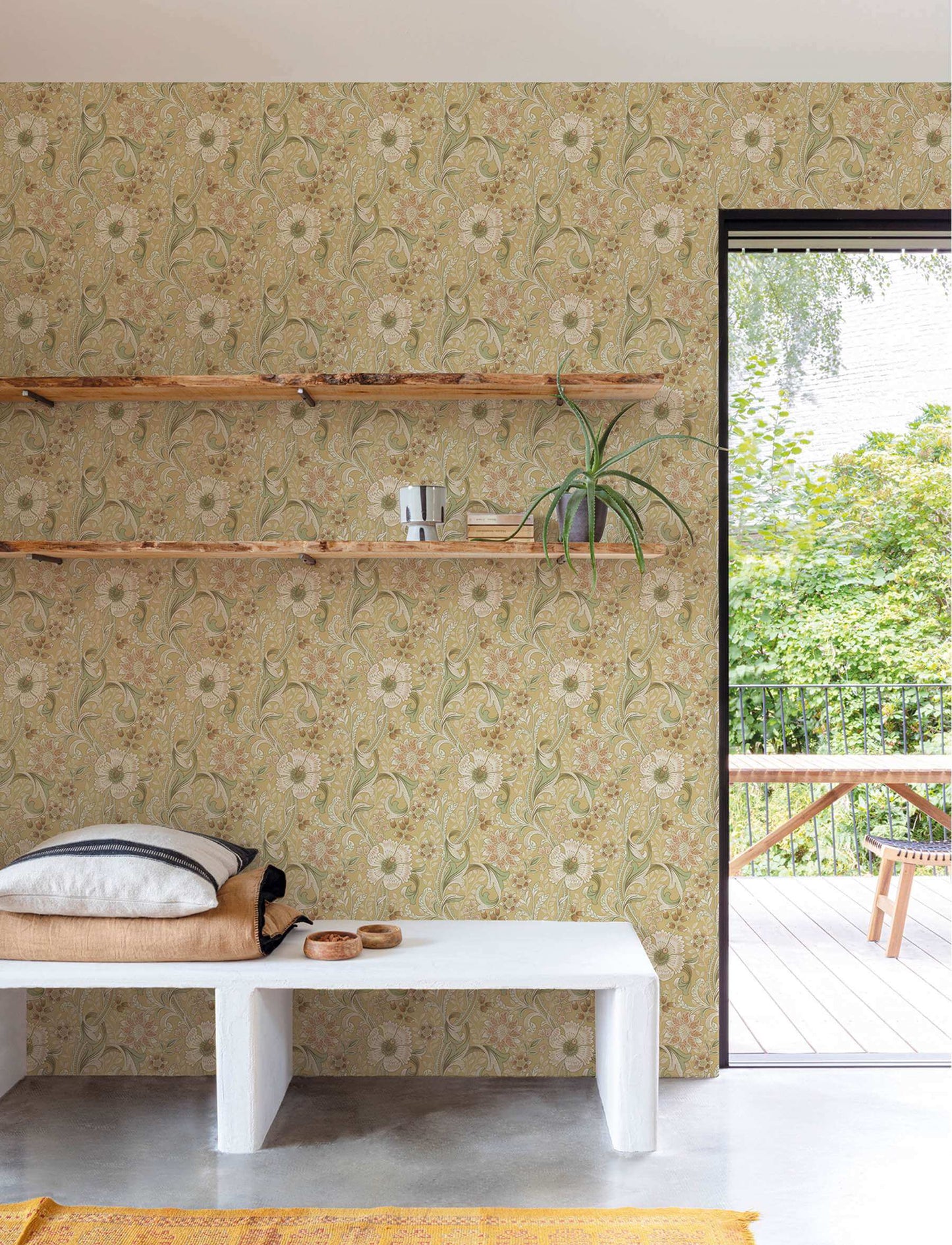 Chesapeake Kitchen & Bath Liora Floral Wallpaper Sample - Butter