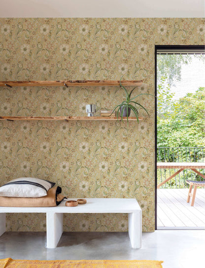 Chesapeake Kitchen & Bath Liora Floral Wallpaper Sample - Butter