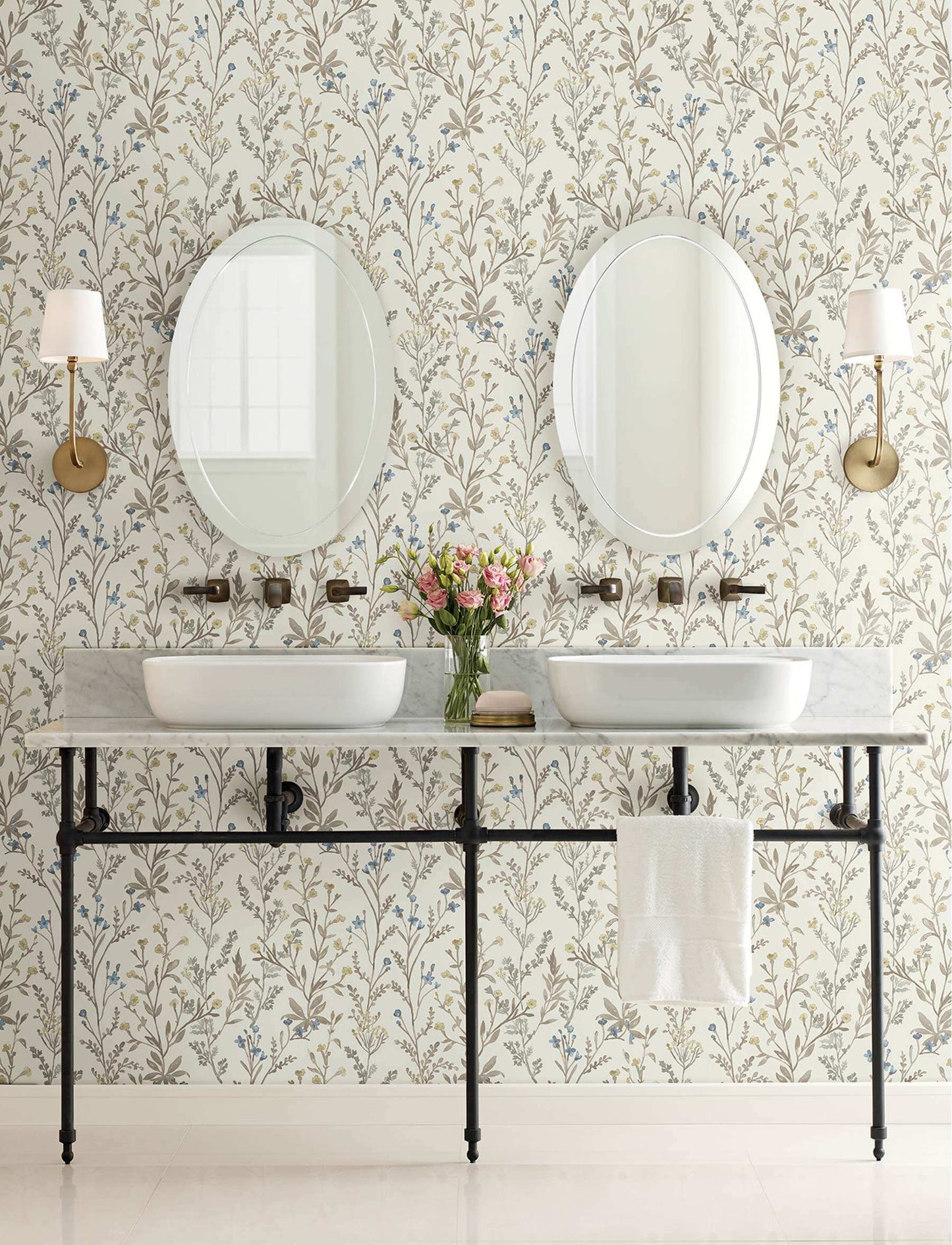Chesapeake Kitchen & Bath Laverne Wildflowers Wallpaper Sample - Neutral