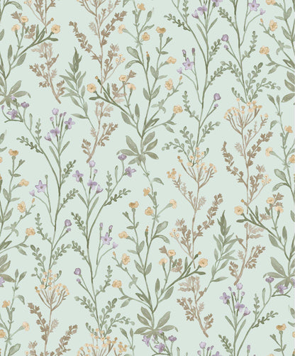Chesapeake Kitchen & Bath Laverne Wildflowers Wallpaper - Aquamarine
