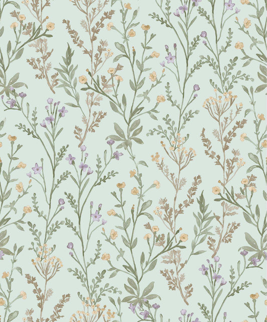 Chesapeake Kitchen & Bath Laverne Wildflowers Wallpaper - Aquamarine