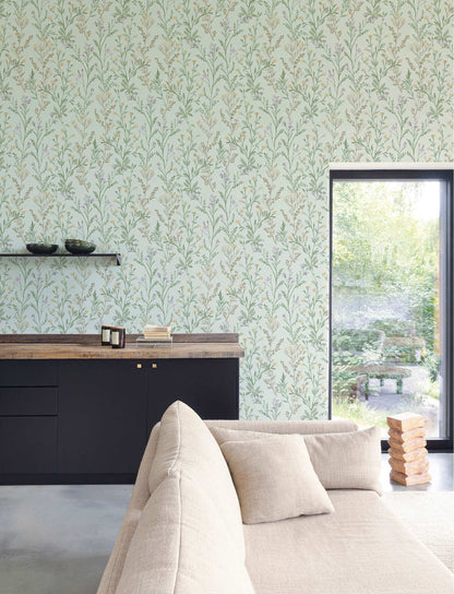 Chesapeake Kitchen & Bath Laverne Wildflowers Wallpaper - Aquamarine
