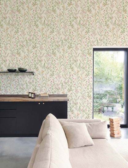 Chesapeake Kitchen & Bath Laverne Wildflowers Wallpaper - Green