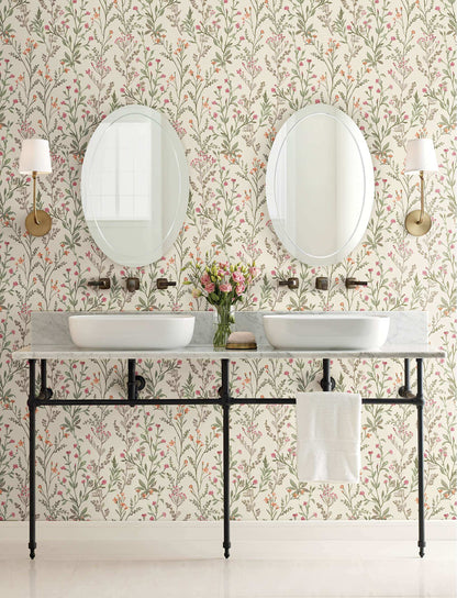 Chesapeake Kitchen & Bath Laverne Wildflowers Wallpaper - Green