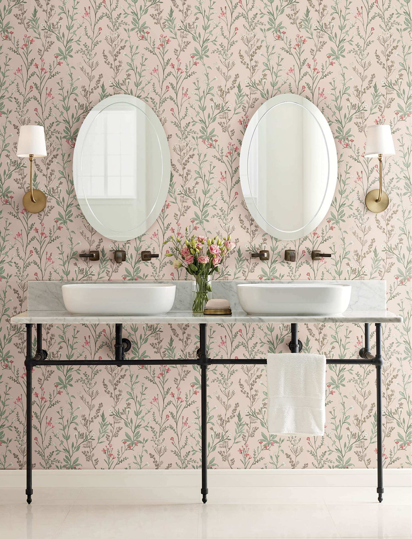 Chesapeake Kitchen & Bath Laverne Wildflowers Wallpaper Sample - Blush