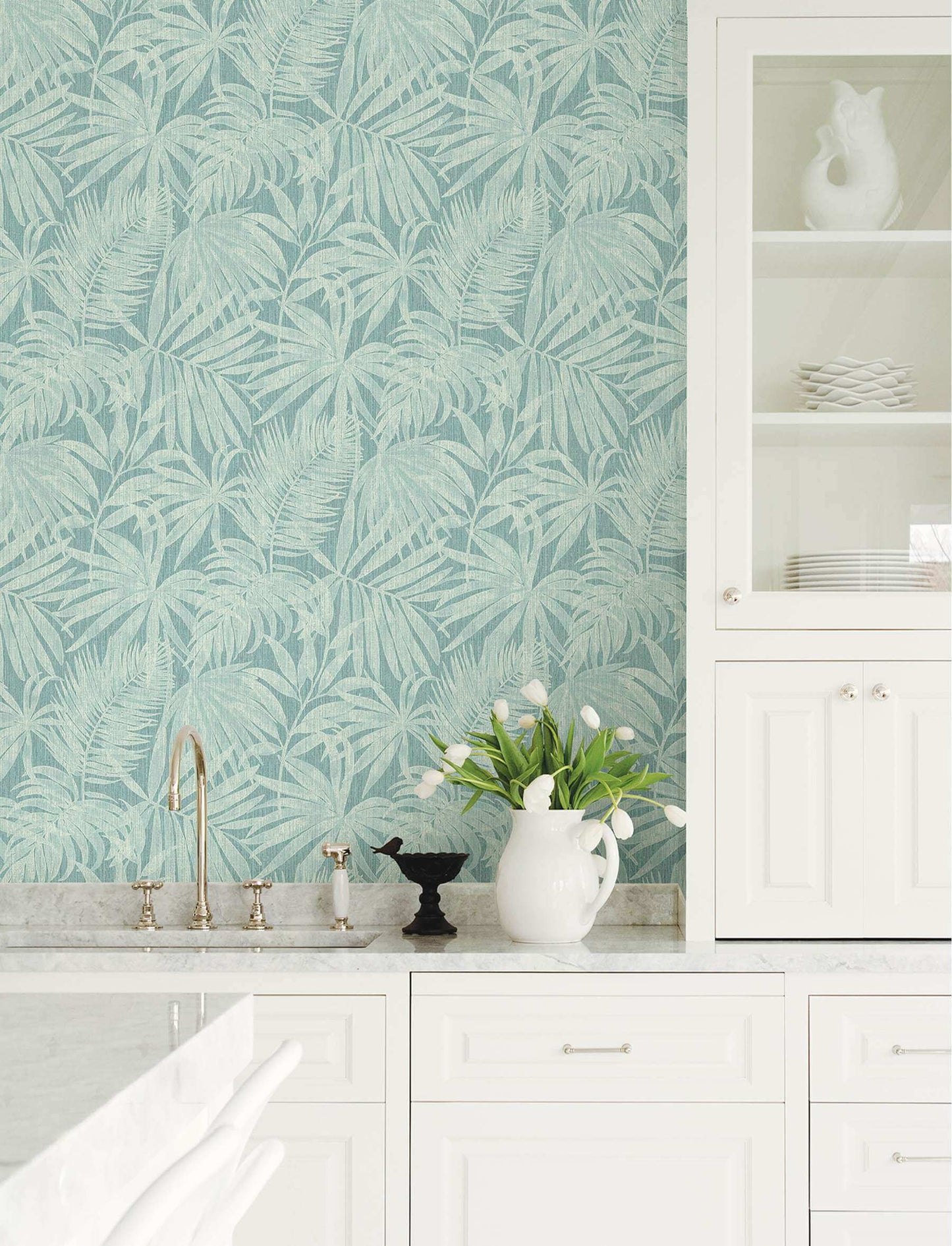 Chesapeake Kitchen & Bath Sonny Fronds Wallpaper Sample - Light Blue