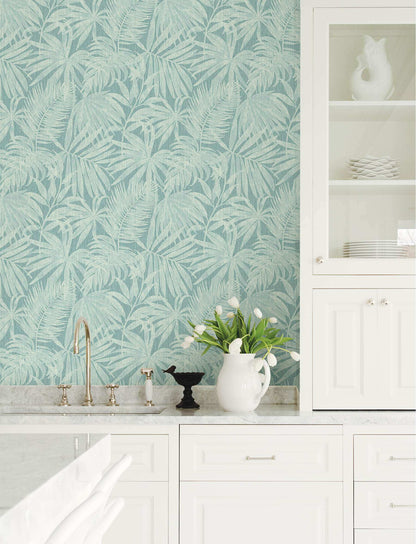 Chesapeake Kitchen & Bath Sonny Fronds Wallpaper Sample - Light Blue