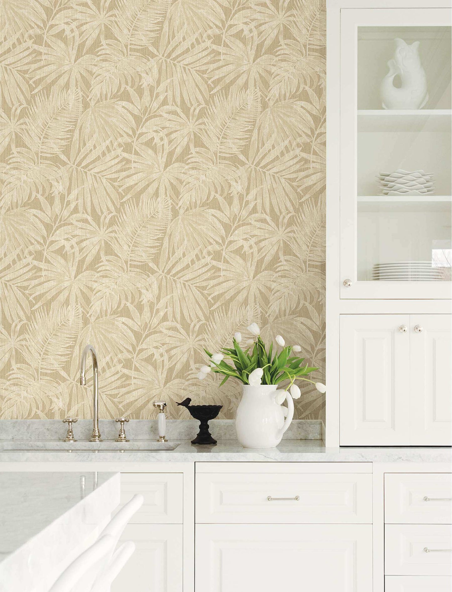 Chesapeake Kitchen & Bath Sonny Fronds Wallpaper Sample - Light Brown