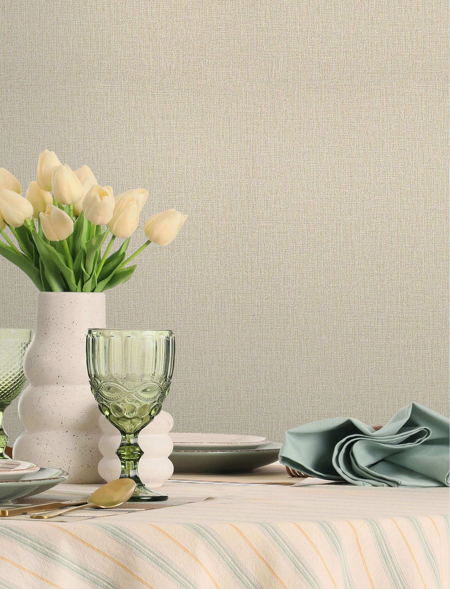 Chesapeake Kitchen & Bath Sonia Faux Linen Wallpaper Sample - Beige