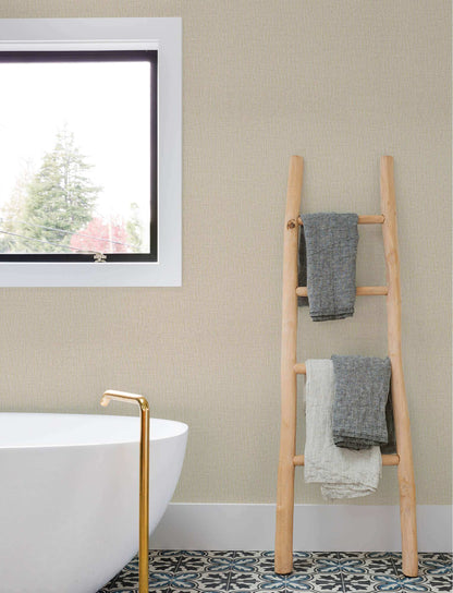Chesapeake Kitchen & Bath Sonia Faux Linen Wallpaper Sample - Beige