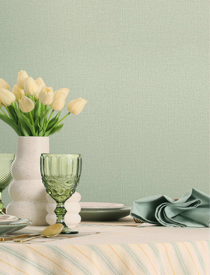 Chesapeake Kitchen & Bath Sonia Faux Linen Wallpaper Sample - Light Green