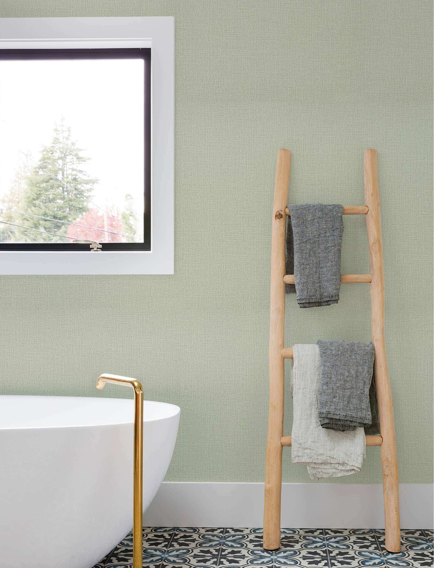 Chesapeake Kitchen & Bath Sonia Faux Linen Wallpaper Sample - Light Green