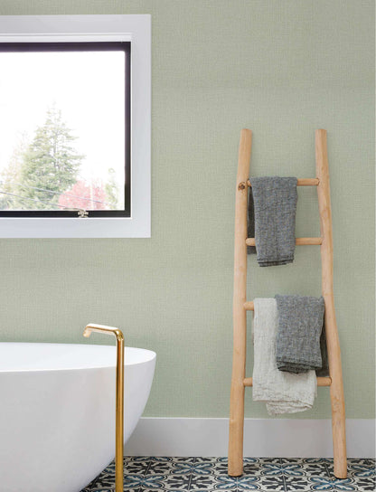 Chesapeake Kitchen & Bath Sonia Faux Linen Wallpaper Sample - Light Green