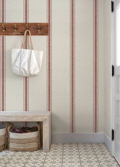 Chesapeake Plaid & Stripe Linette Wallpaper - Red