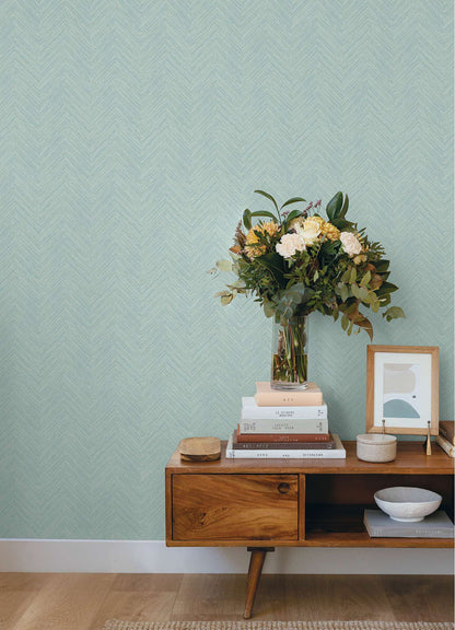 Chesapeake Plaid & Stripe Caladesi Chevron Wallpaper Sample - Aqua