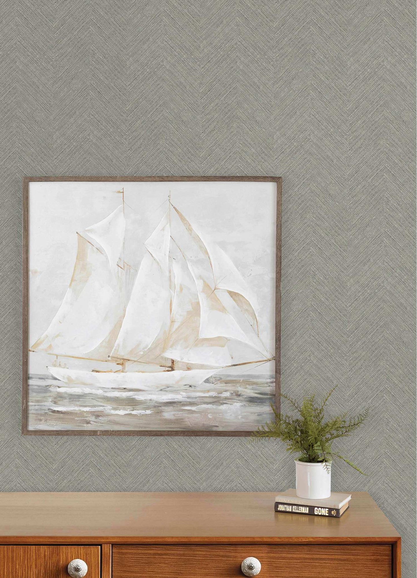 Chesapeake Plaid & Stripe Caladesi Chevron Wallpaper Sample - Dark Gray