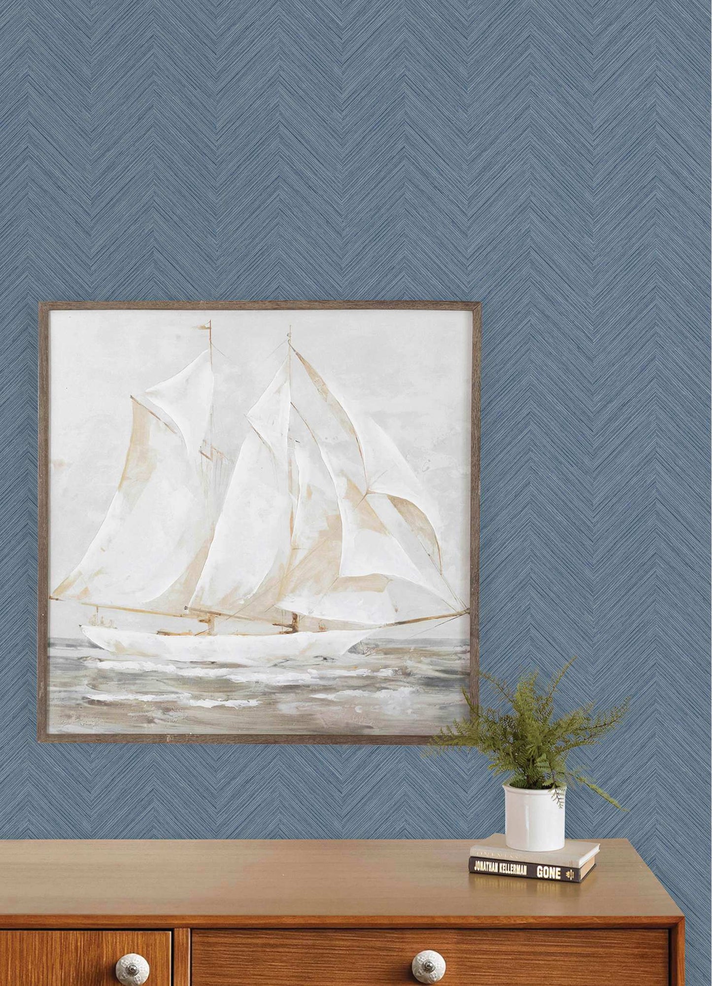 Chesapeake Plaid & Stripe Caladesi Chevron Wallpaper Sample - Blue