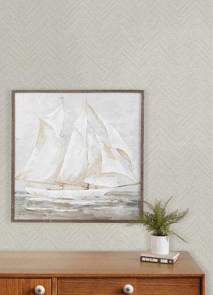 Chesapeake Plaid & Stripe Caladesi Chevron Wallpaper Sample - Light Gray