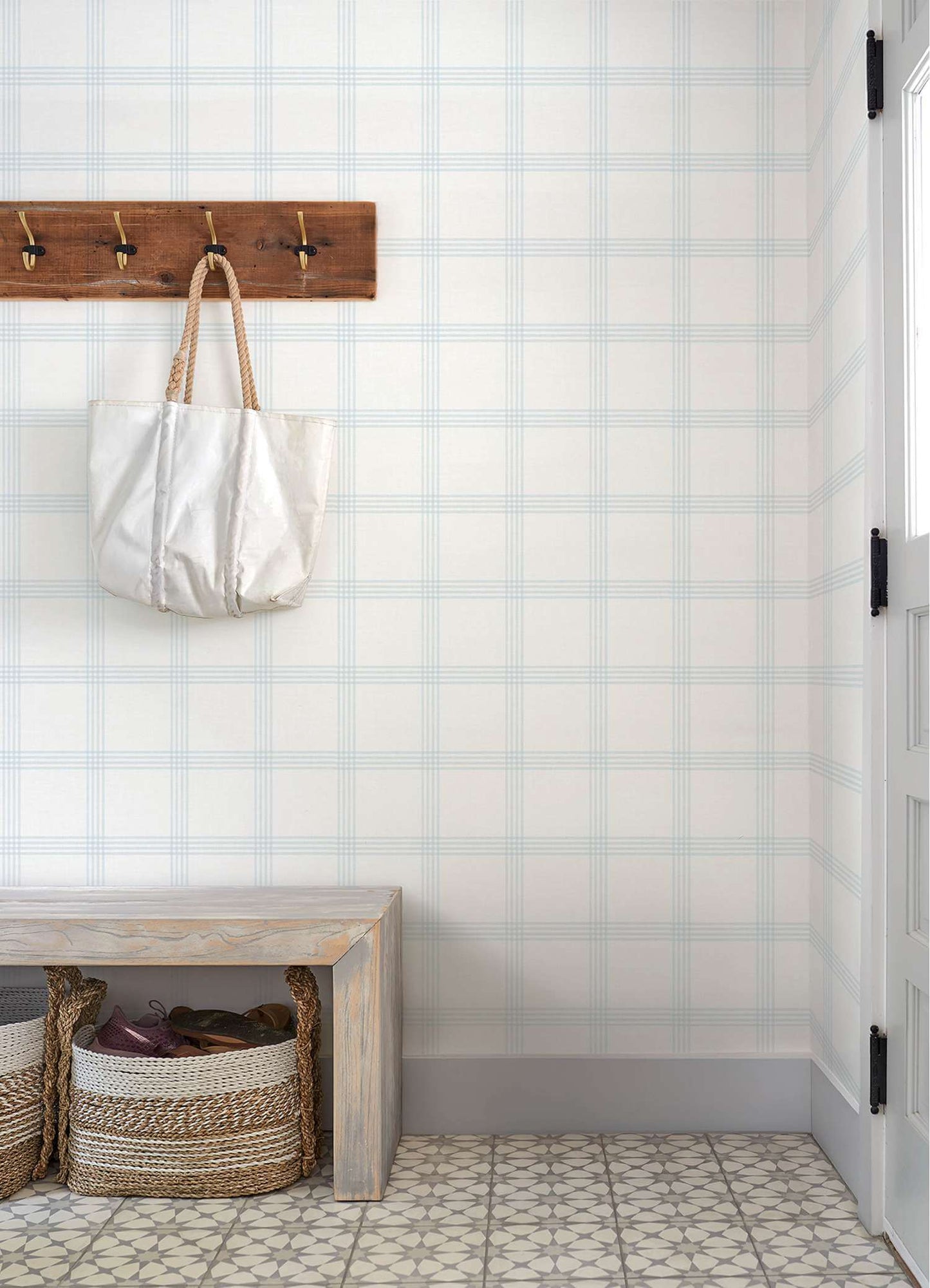 Chesapeake Plaid & Stripe Twain Wallpaper - Light Blue
